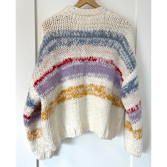 Anthropologie Grazia Striped Chunky Open Cardigan Wool Blend - Picture 9 of 11